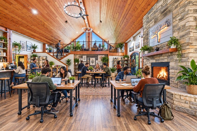 Conceptual rendering — digitally altered: Adaptive reuse, great hall, view 1 of 10, made from the photograph “Great hall with both fireplace and loft in view”.