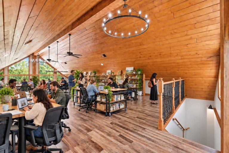 Conceptual rendering — digitally altered: Adaptive reuse, loft, view 6 of 10, made from the photograph “Loft gathering room overlooking the great hall”.