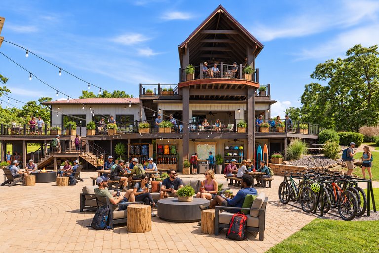 Conceptual rendering — digitally altered: Outdoor recreation, patio, view 9 of 10, made from the photograph “Lower patio under the string lights, covered upper deck above”.