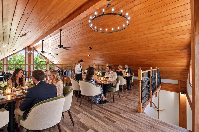 Conceptual rendering — digitally altered: Restaurant & catering, loft, view 6 of 10, made from the photograph “Loft gathering room overlooking the great hall”.