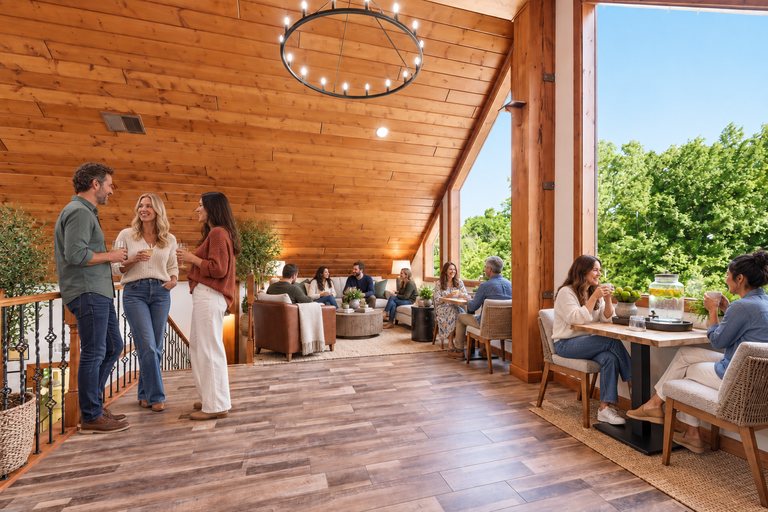 Conceptual rendering — digitally altered: Retreats & hospitality, loft, view 5 of 10, made from the photograph “Loft lounge at the top of the stair”.