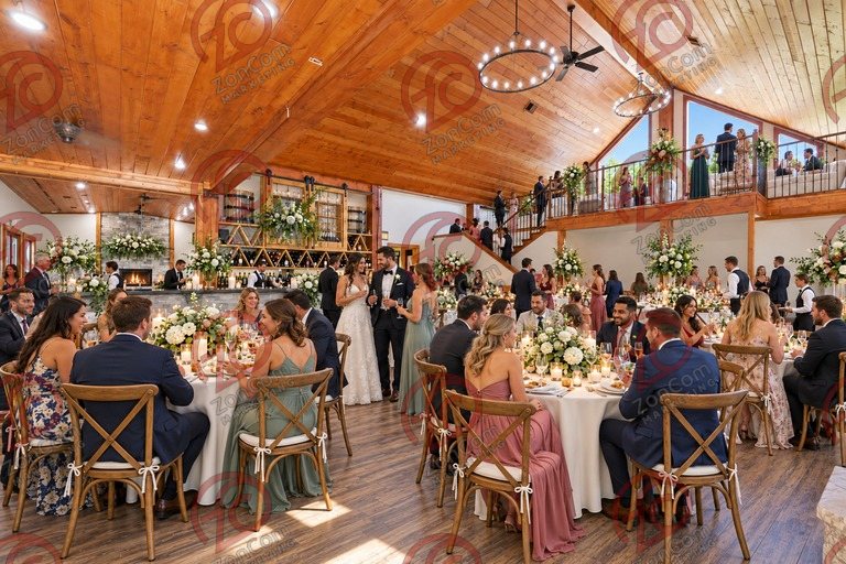 Conceptual rendering — digitally altered: events & weddings concept for the great hall, created from the photograph “Great hall from the bar side; second fireplace visible in the adjoining room”