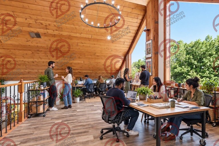 Conceptual rendering — digitally altered: Adaptive reuse, loft, view 5 of 10, made from the photograph “Loft lounge at the top of the stair”.