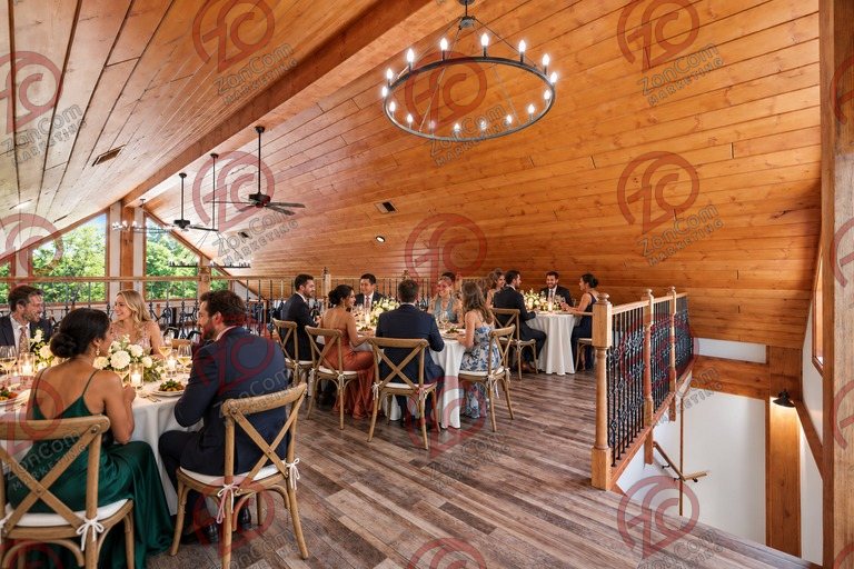 Conceptual rendering — digitally altered: Events & weddings, loft, view 6 of 10, made from the photograph “Loft gathering room overlooking the great hall”.