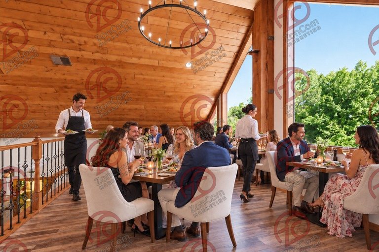 Conceptual rendering — digitally altered: Restaurant & catering, loft, view 5 of 10, made from the photograph “Loft lounge at the top of the stair”.