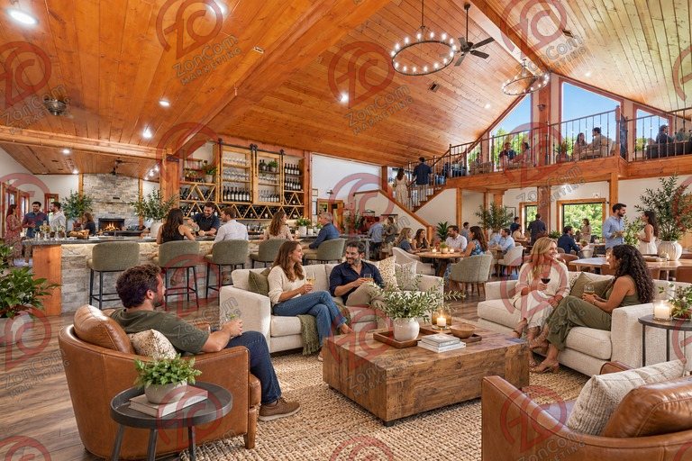 Conceptual rendering — digitally altered: Retreats & hospitality, great hall, view 2 of 10, made from the photograph “Great hall from the bar side; second fireplace visible in the adjoining room”.