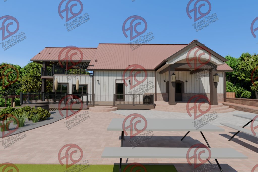 The same view rendered from the 3D model (not a photograph)
