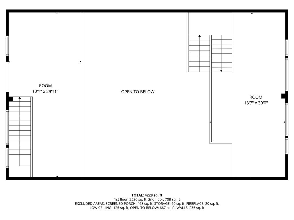 Dimensioned floor plan, second floor (loft), with numbered rooms