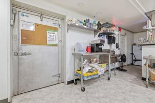 Walk-in cooler door and coffee station